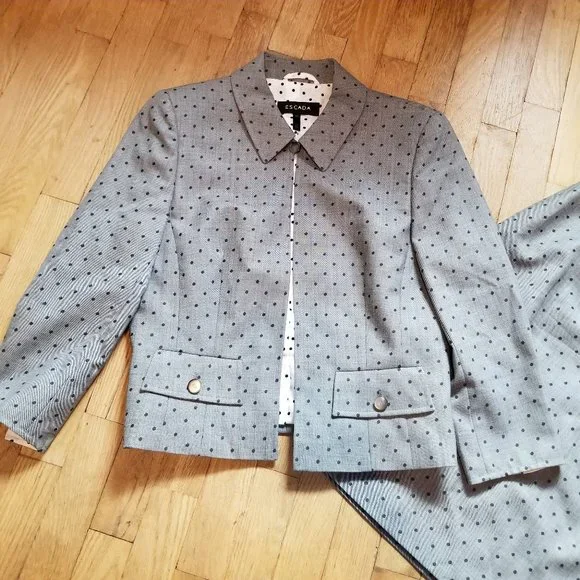 Escada Wool Gray Skirt Blazer Jacket Suit Set